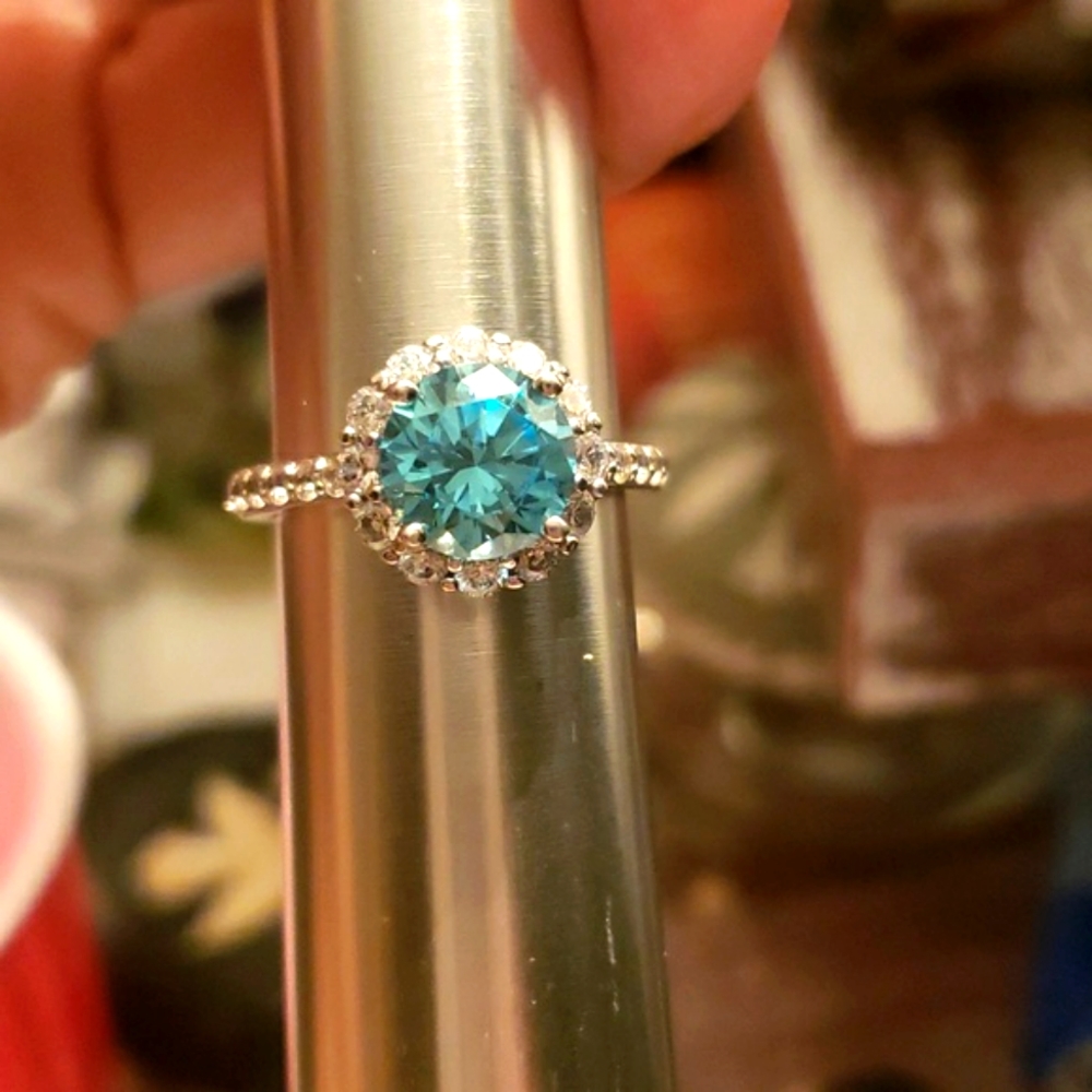 CZ BLUE STERLING SILVER RING HIGH QUALITY Cubic Zirconia 925